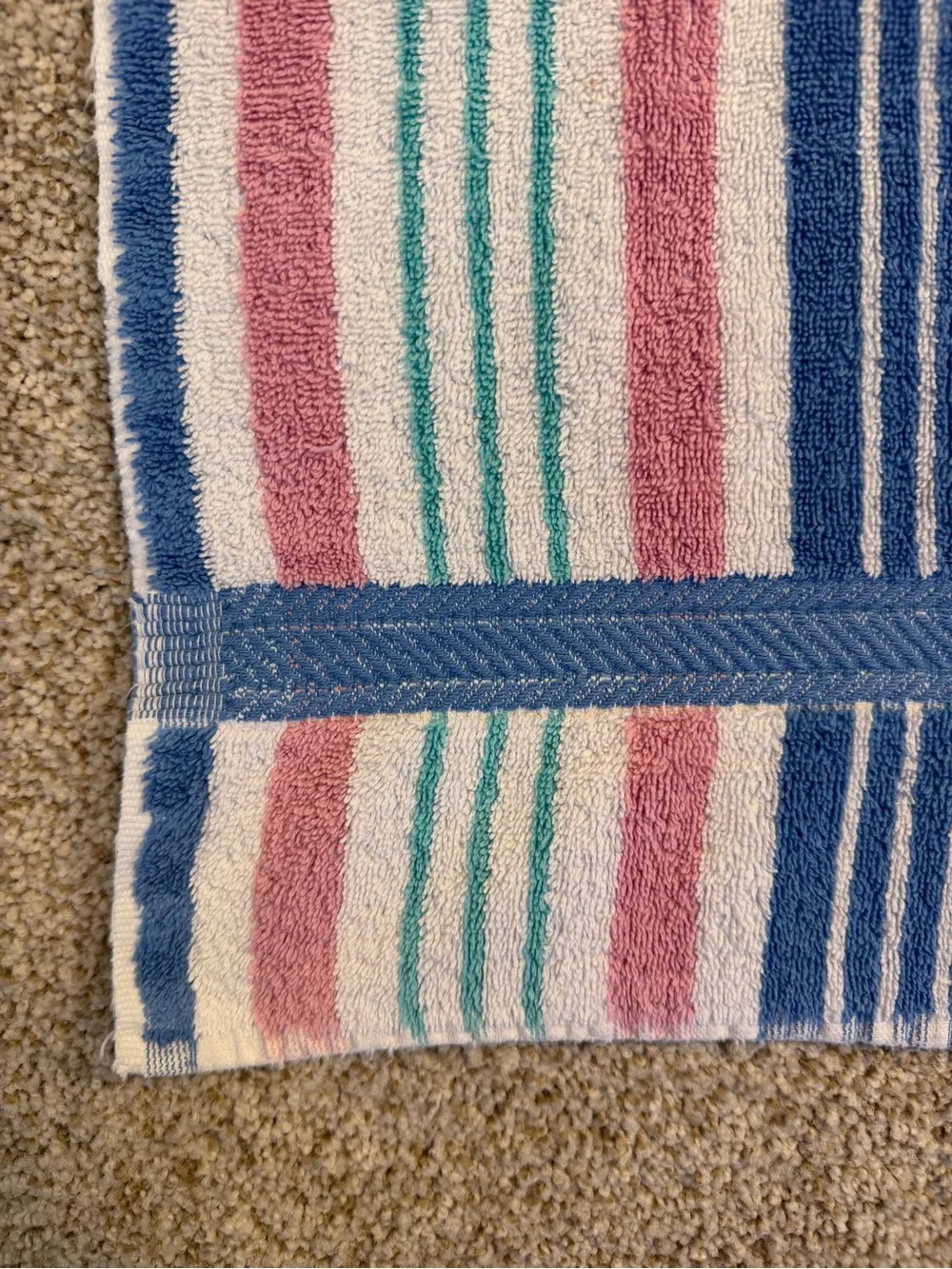 Vintage Striped Terry Bath Towels Set 2 Cannon Multicolor Blue Pink Green